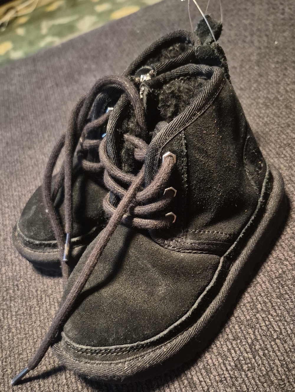 UGG Black Kids Suede Lace-Up Ankle Boots